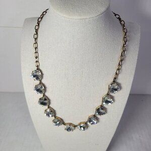 Stella & Dot Vintage Inspired Gold Tone Necklace With Clear Crystal Accents